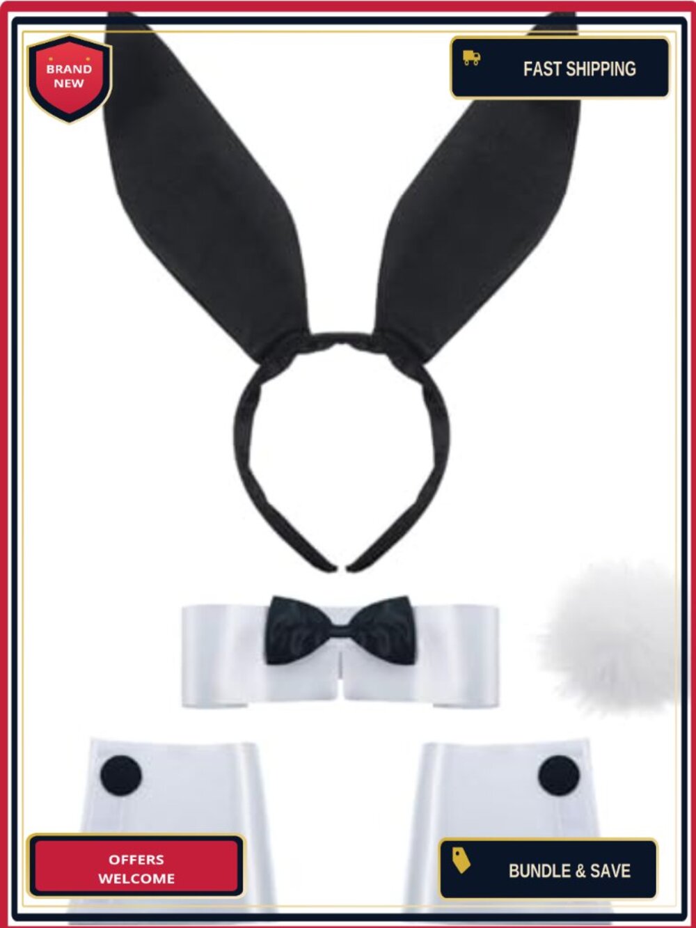 Bunny Costume Set Rabbit Ear Headband Collar Tail Cosplay Accessory